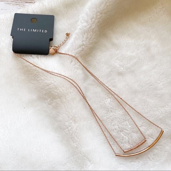 The Limited Two Row Layered Necklace Rose Gold Tone Tube Bar Pendant New - Picture 1 of 9
